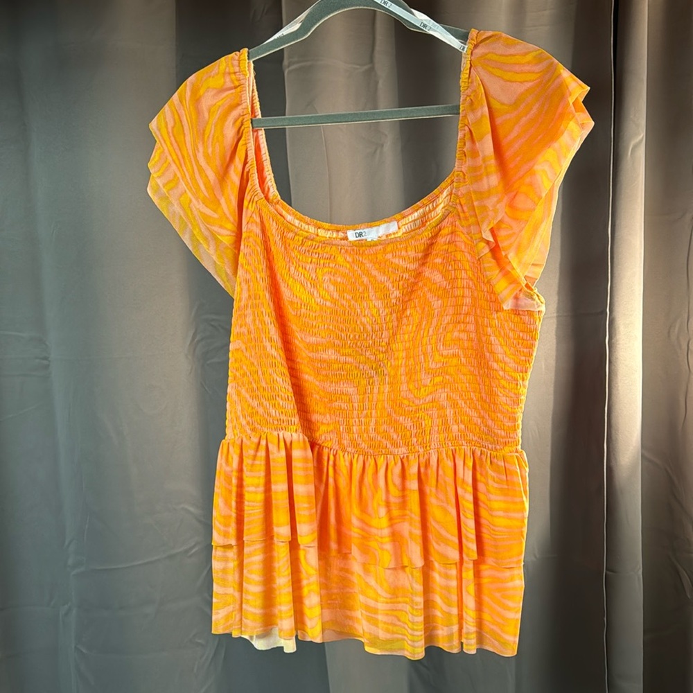 Dr2 Orange Smocked Crop Top